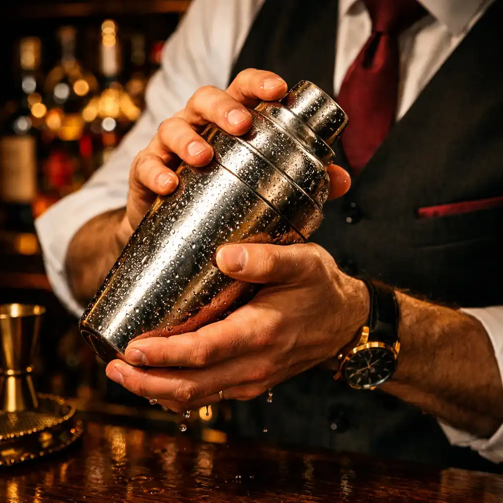 Barman przygotowujący koktajl przy barze